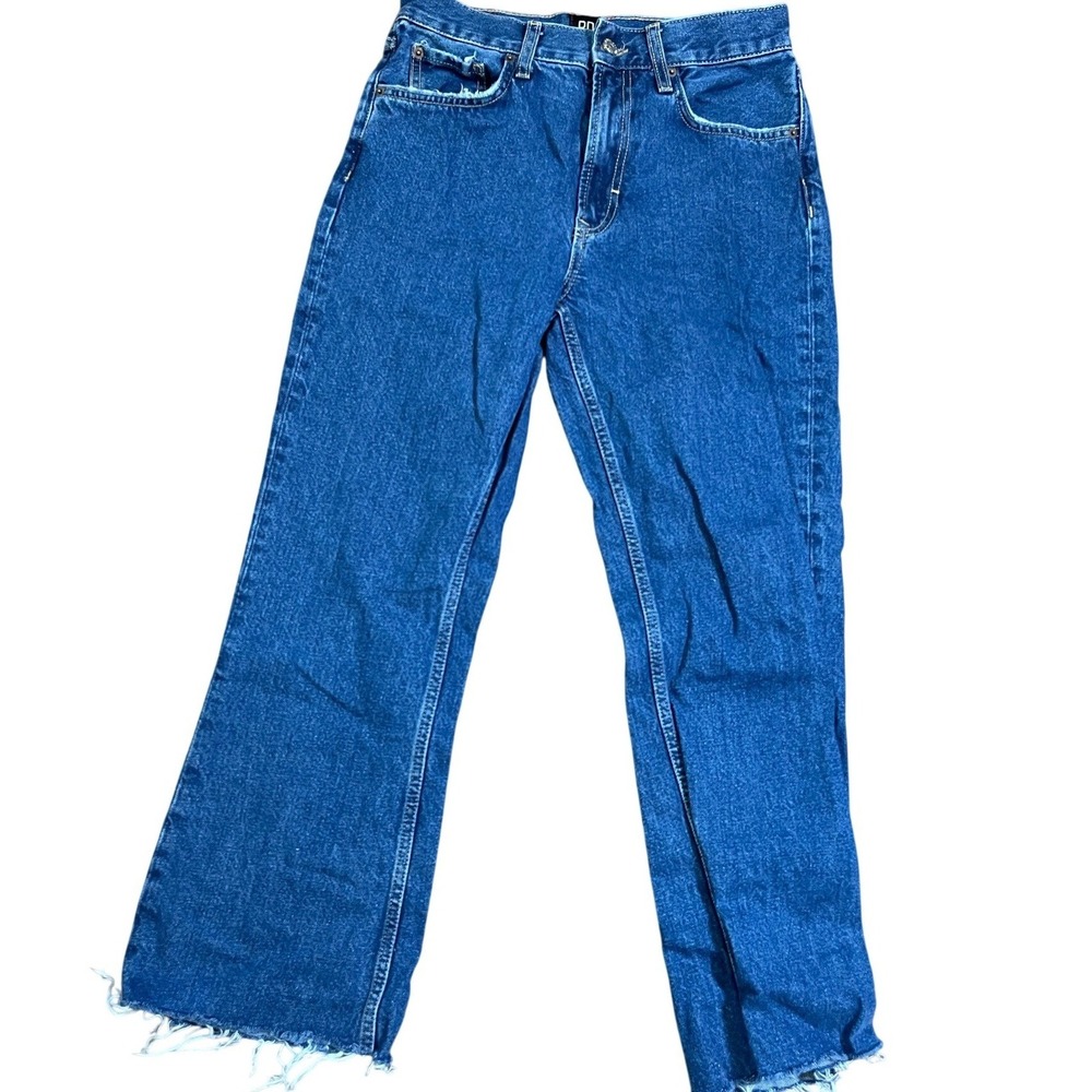 BDG Urban Outfitters High Rise Straight Leg Blue Jeans Raw Hem Size 27
